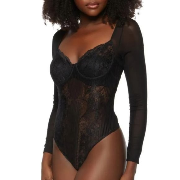 🖤 Black Lace Mesh Bodysuit | Size Medium - Picture 3 of 10